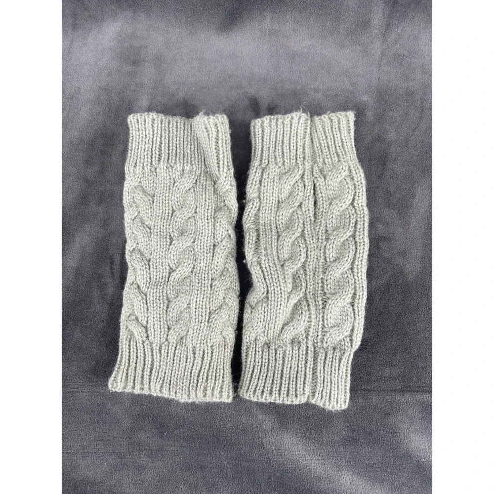Gray Cable Knit Fingerless Gloves Hand Warmers Winter One Size Pair